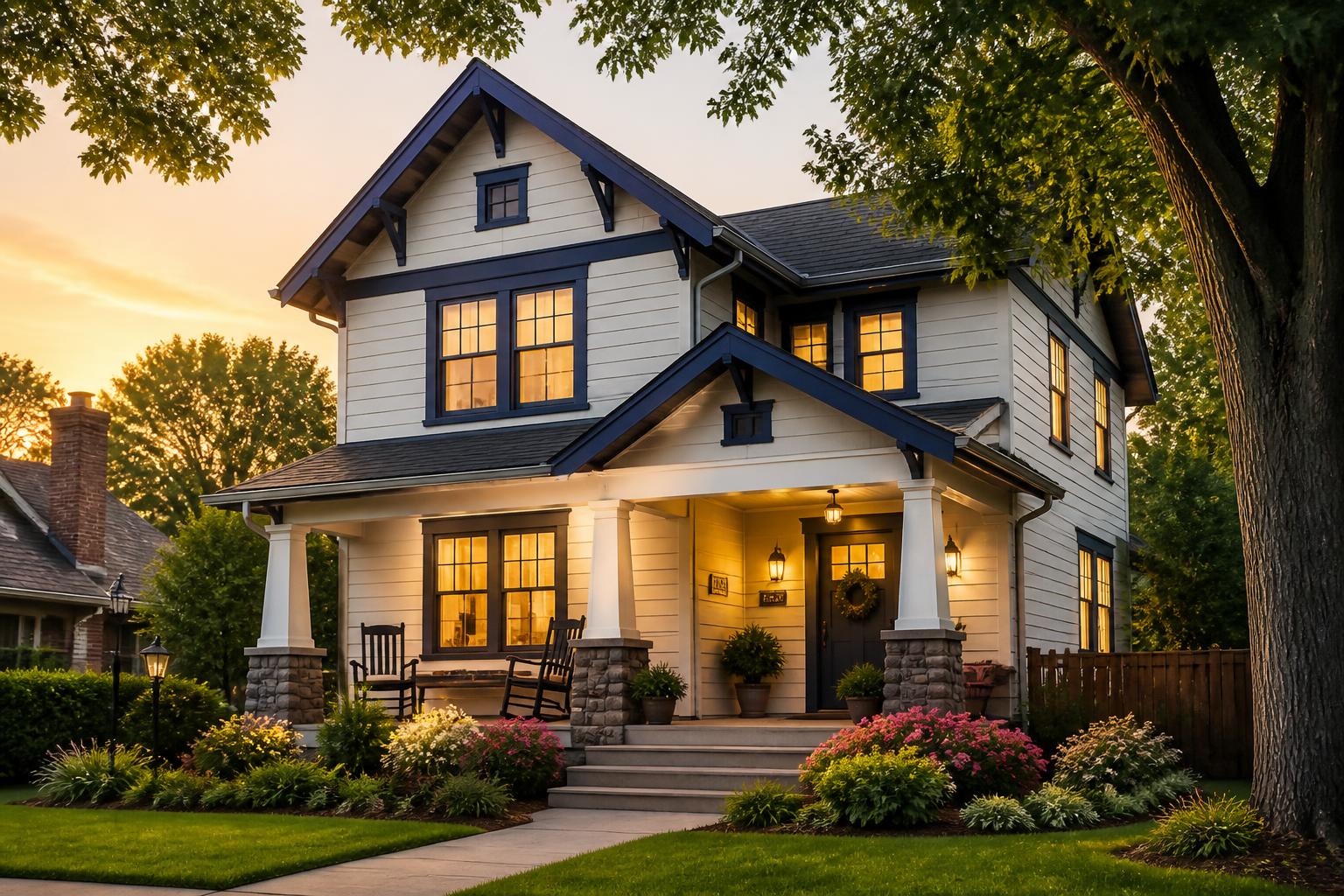 A welcoming home at golden hour